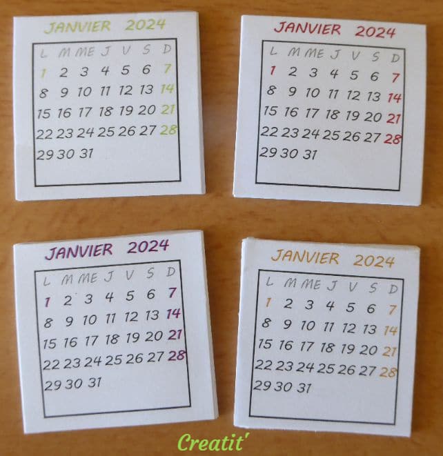 Calendrier de janvier 2024 à imprimer